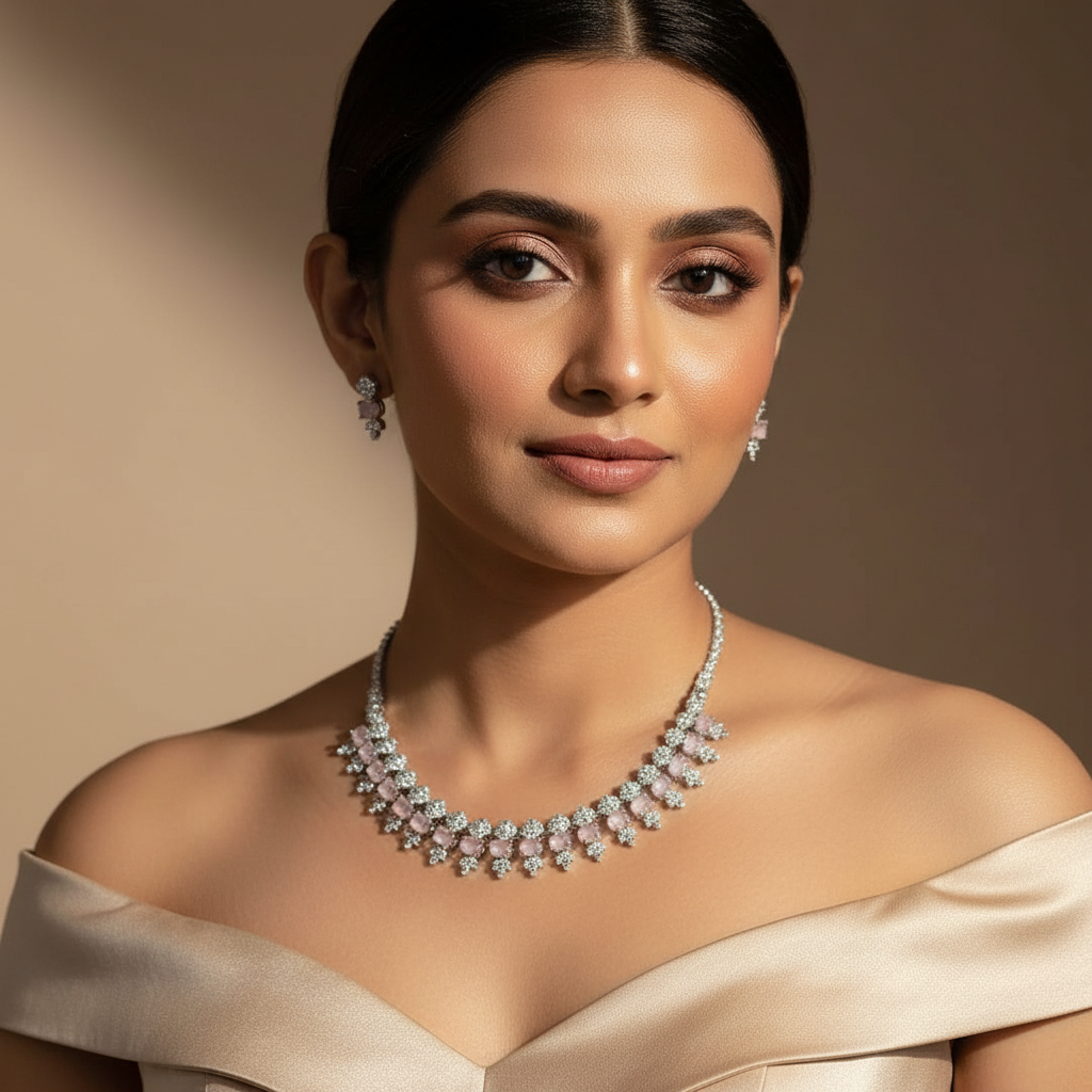 Luxe Line AD Necklace (Pink)