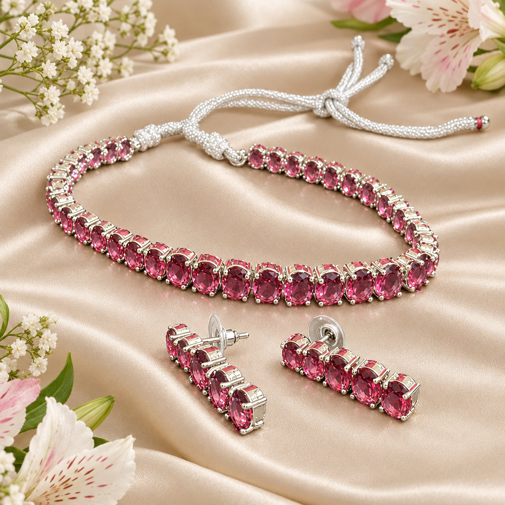 Meera Chokar Necklace Set (Pink)