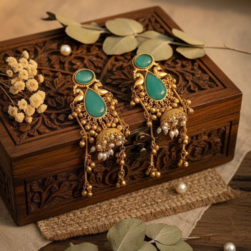 Maharani Kashmiri Earrings (Mint Green)