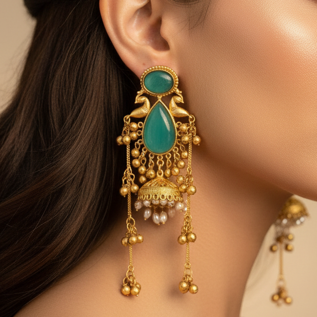 Maharani Kashmiri Earrings (Mint Green)
