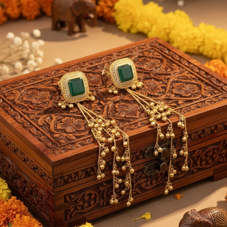 Saanvi Kashmiri Earrings(Green)