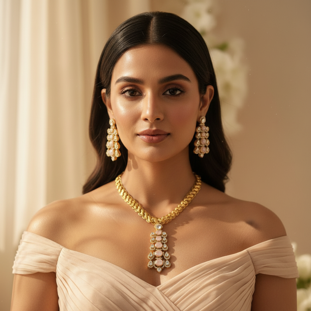 Noorvi AD Necklace (Peach)