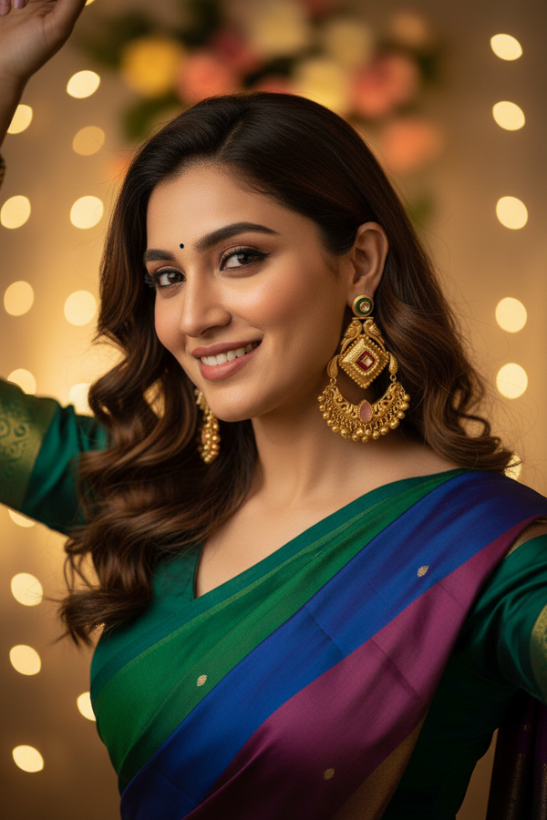 Aaradhya Kashmiri Earrings (Green, Red and Pink)