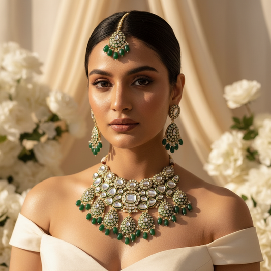 Nayab Meenakari Polki Bridal Necklace (Green)