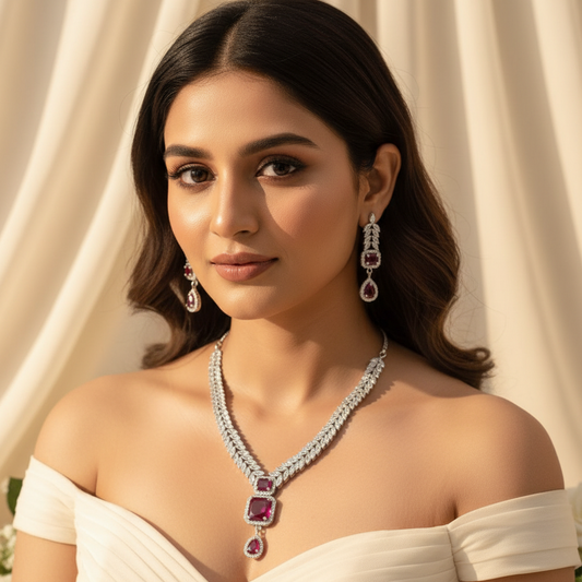 Regal Vine AD Necklace (Red)