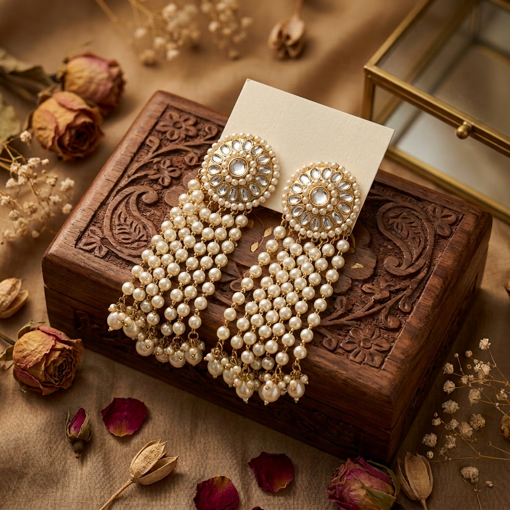 Mohini Pearl Kundan Earrings (White)
