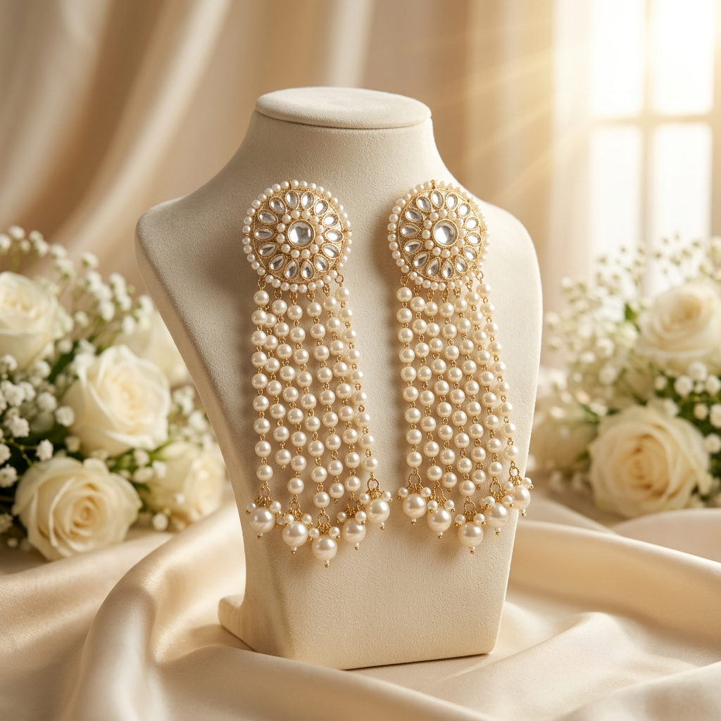 Mohini Pearl Kundan Earrings (White)