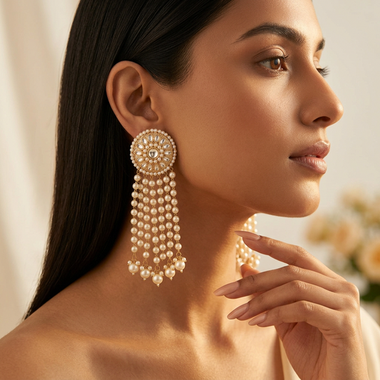 Mohini Pearl Kundan Earrings (White)