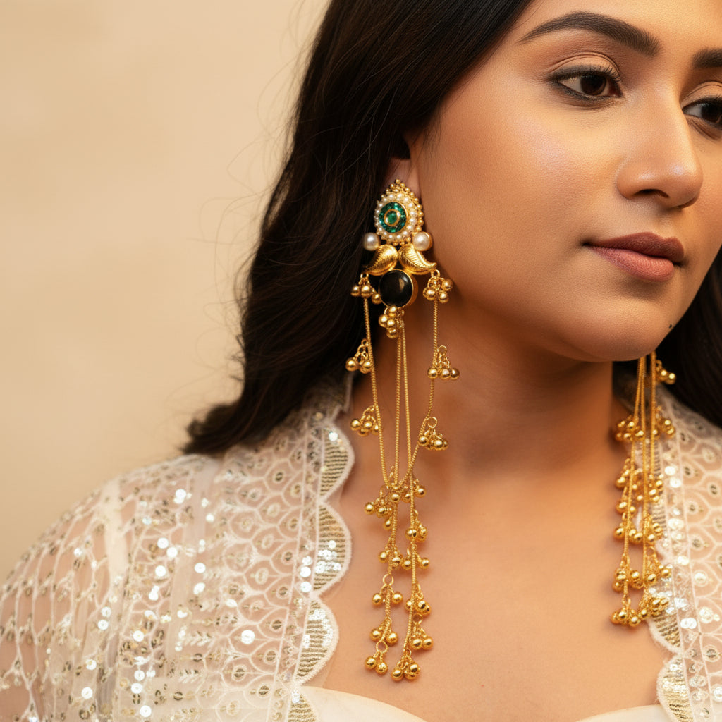 Aarzu Kashmiri Earrings (Green and Black )