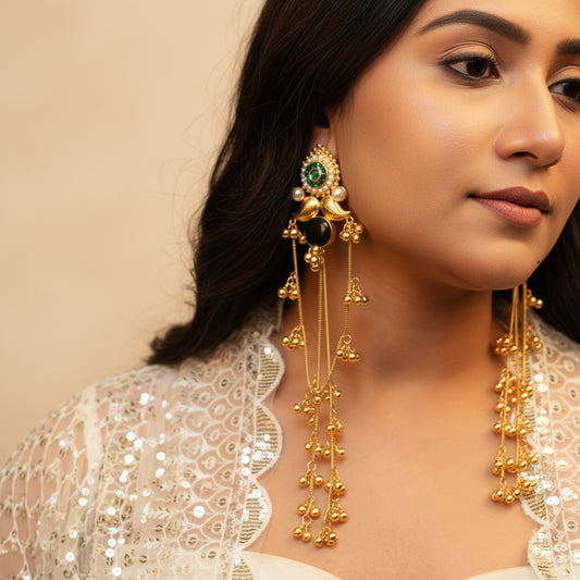 Aarzu Kashmiri Earrings (Green and Black )