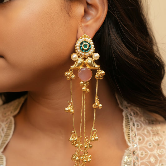 Aarzu Kashmiri Earrings (Green and Pink )