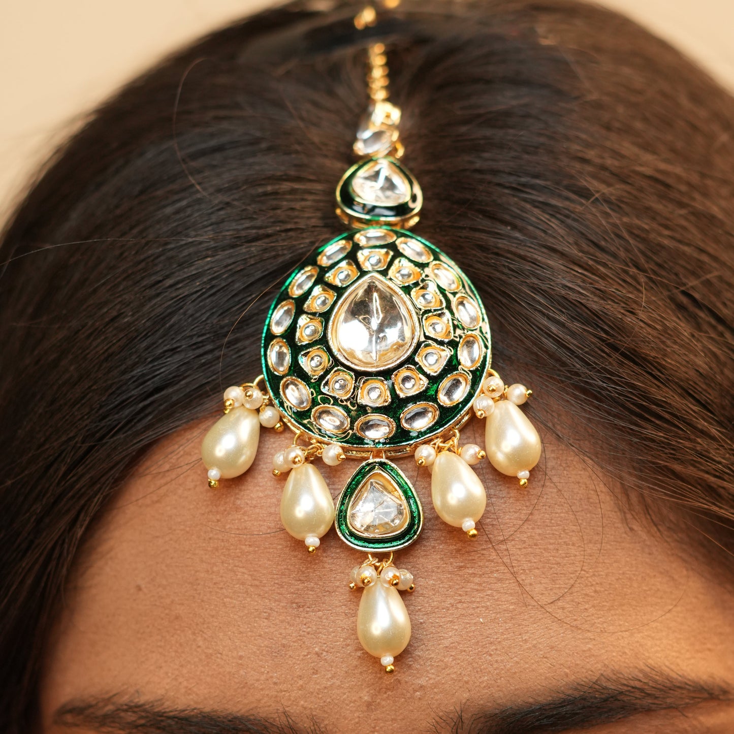 Rajwada Bridal Kundan Necklace (Green and White)