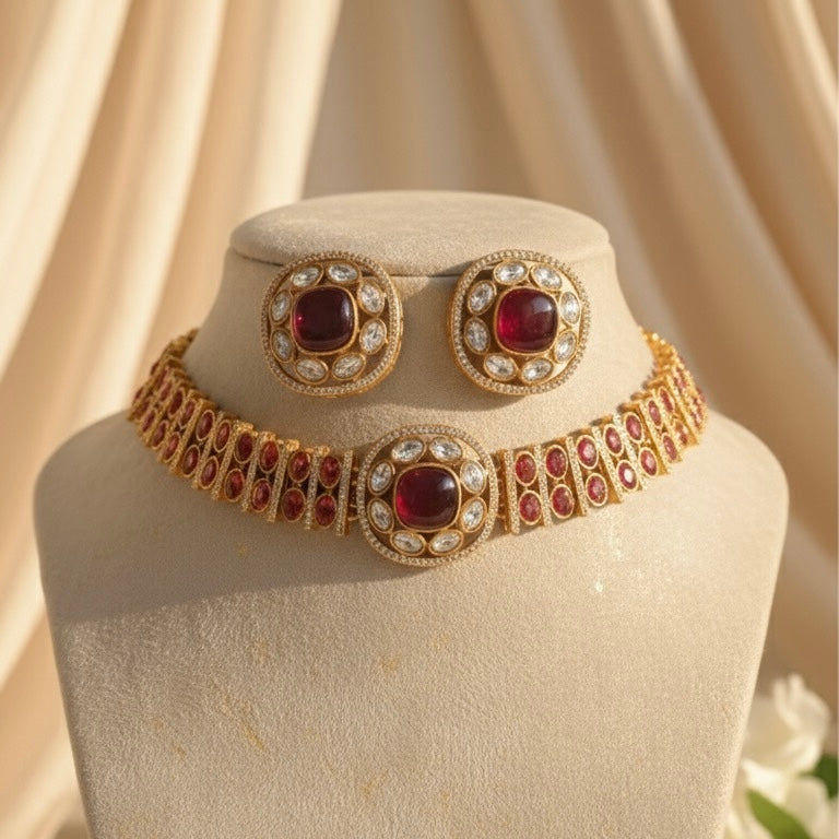 Aarzoo Kundan Necklace (Wine)