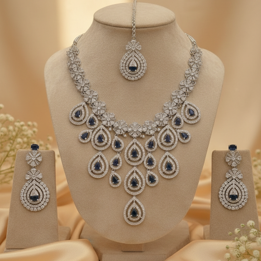 Royal Bloosom AD Necklace (Blue)