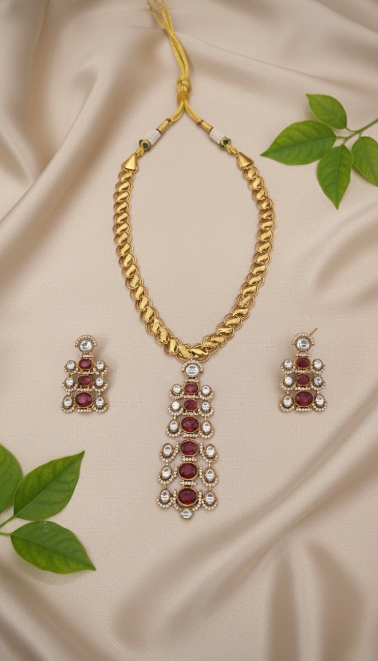 Noorvi AD Necklace (Wine)