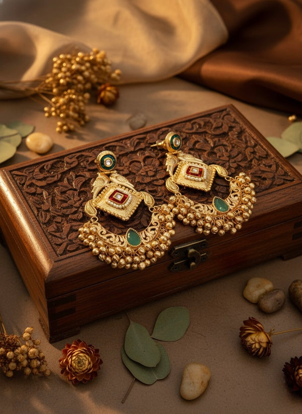 Aaradhya Kashmiri Earrings (Green and Red)