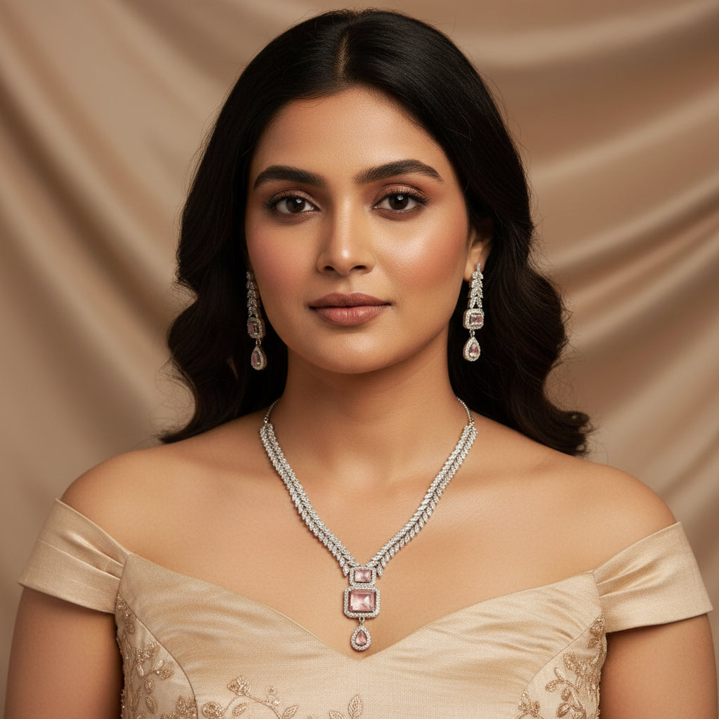 Regal Vine AD Necklace (Pink)