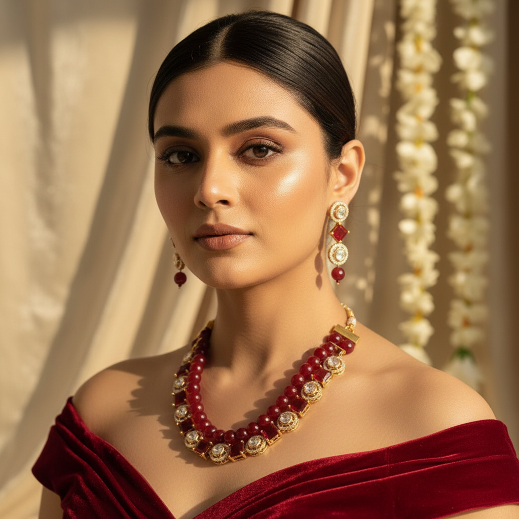 Vamika Layered Kundan Necklace (Wine)
