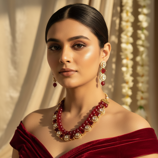 Vamika Layered Kundan Necklace (Wine)