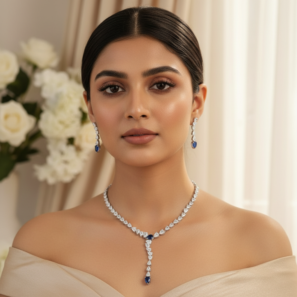 Elara Drop AD Necklace (Blue)