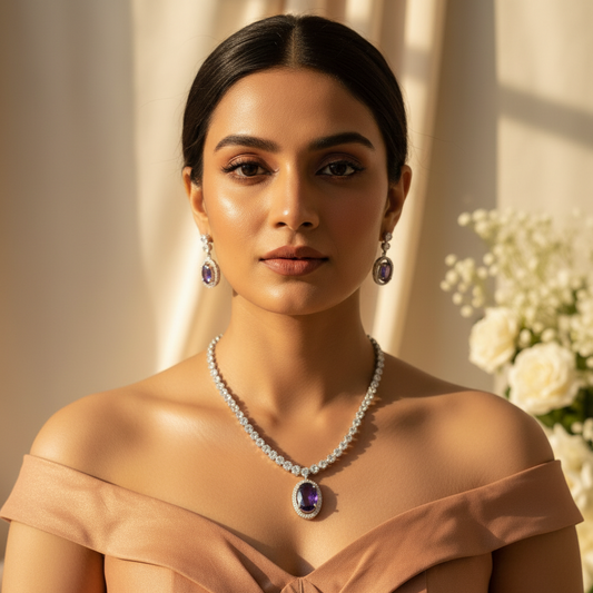 Regal Solitaire AD Necklace (Purple)