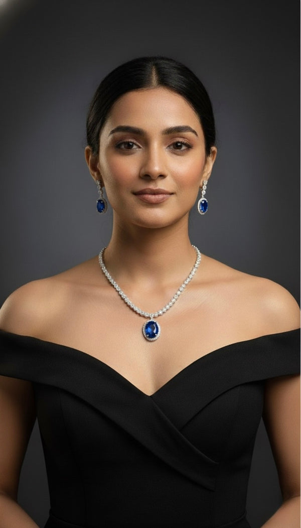 Regal Solitaire AD Necklace (Blue)