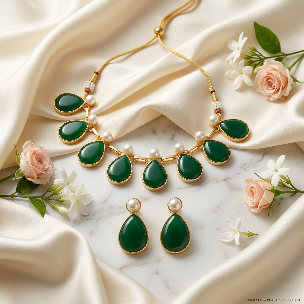 Pari Stone Pearl Necklace Set (Green)