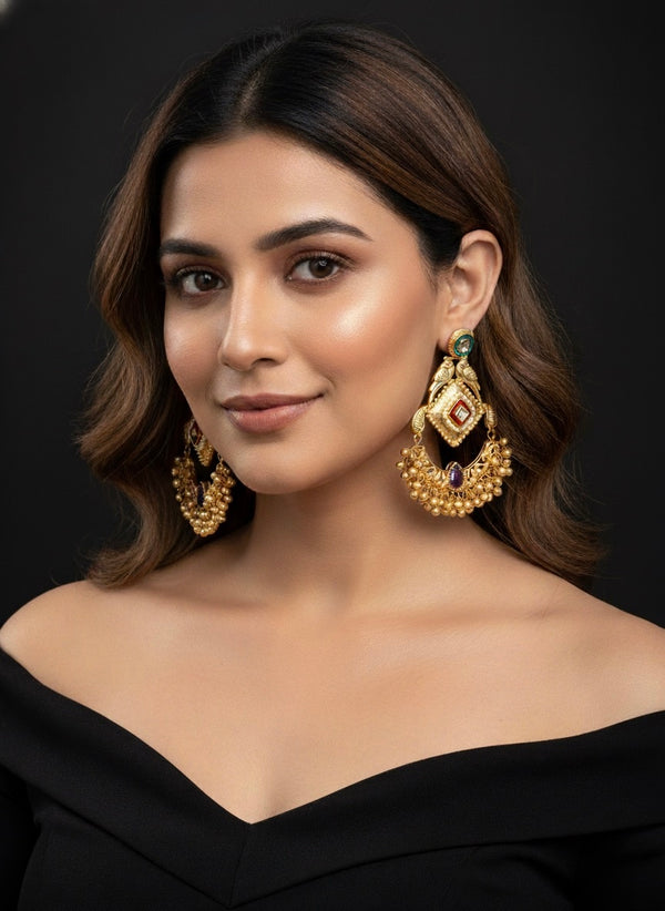 Aaradhya Kashmiri Earrings (Green, Red and Wine)