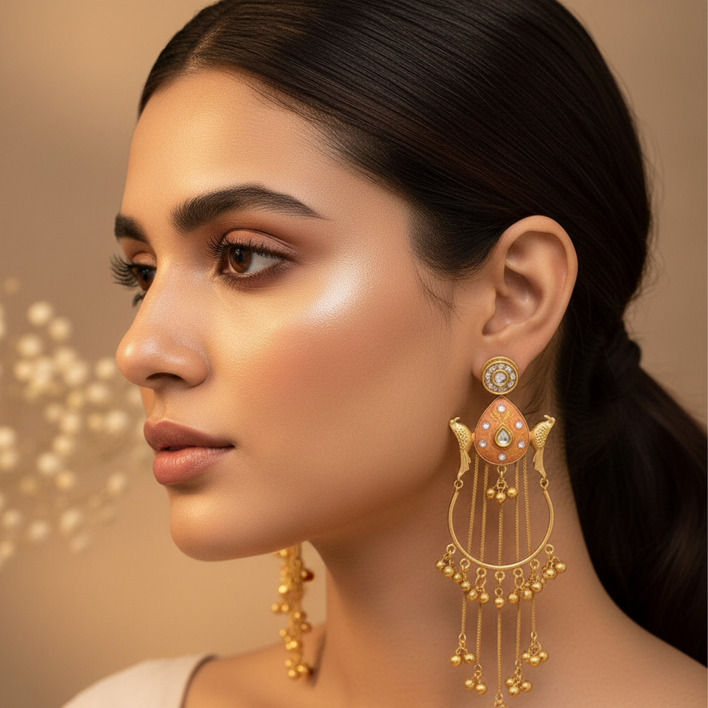 Moorni Kashmiri Earrings (Peach)