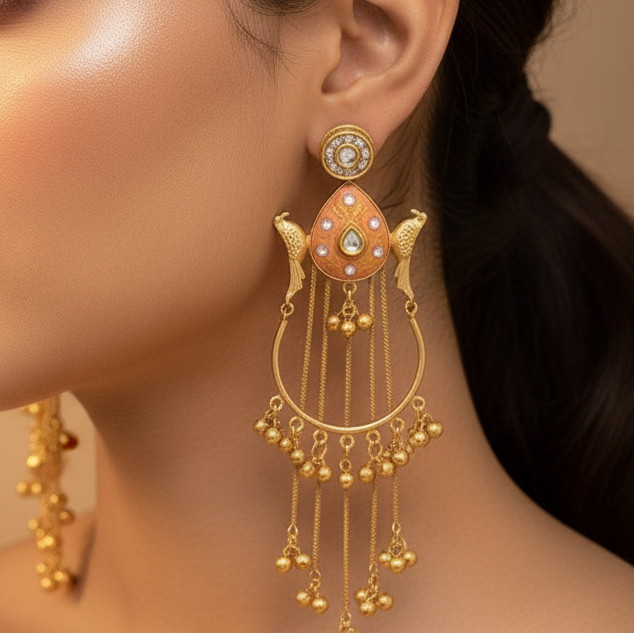 Moorni Kashmiri Earrings (Peach)