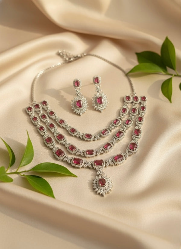 Charm Layered AD Necklace (Pink)