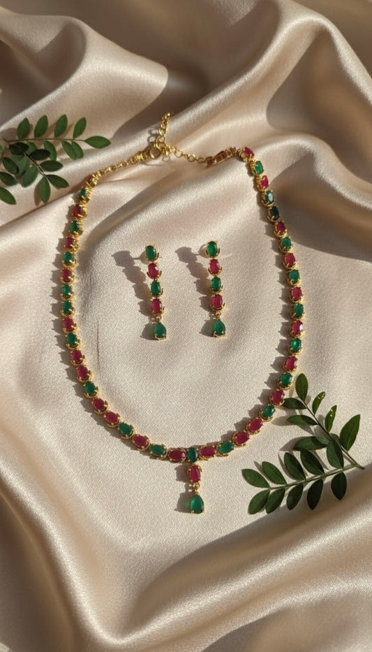 Radiant Line AD Necklace (Green and Pink)