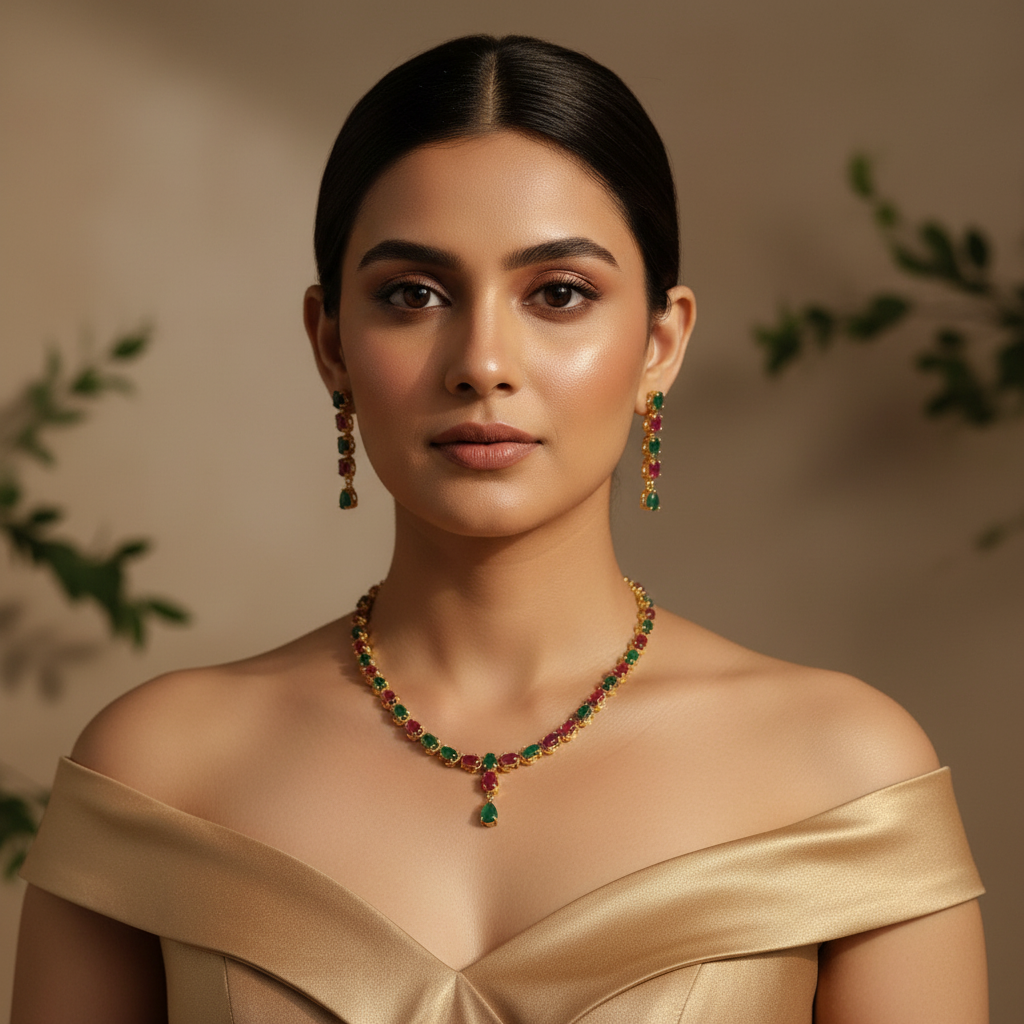 Radiant Line AD Necklace (Green and Pink)