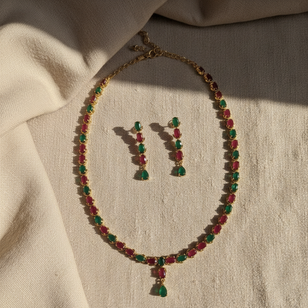 Radiant Line AD Necklace (Green and Pink)
