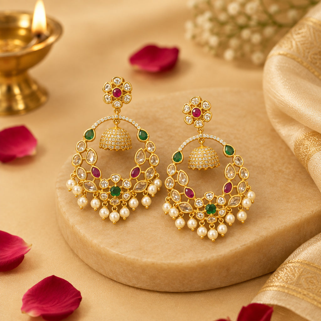 Naina Temple Earrings (Green)