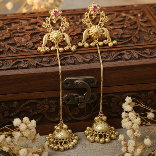 Lotus Kashmiri Earrings (Pink-White)