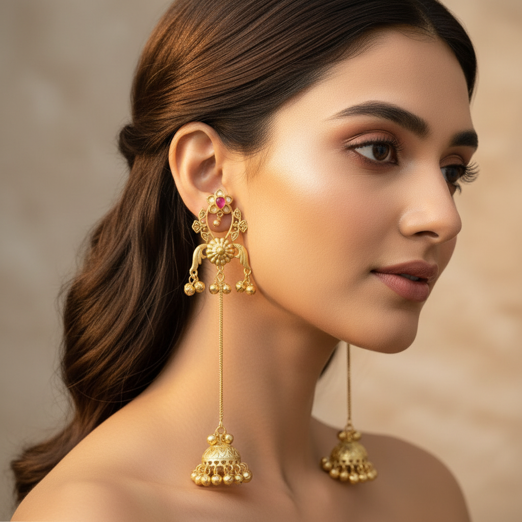 Lotus Kashmiri Earrings (Pink-White)