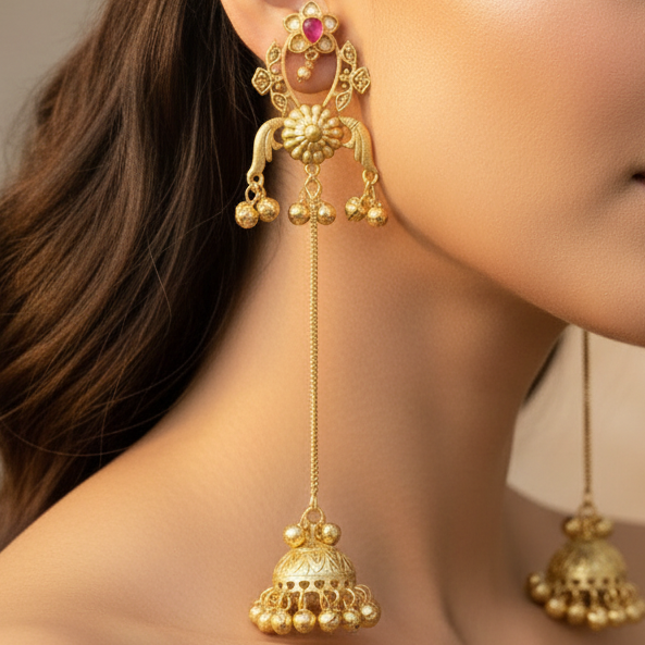 Lotus Kashmiri Earrings (Pink-White)