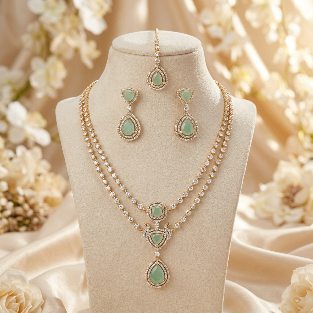 Lavanya AD Necklace Set (Mint Green)