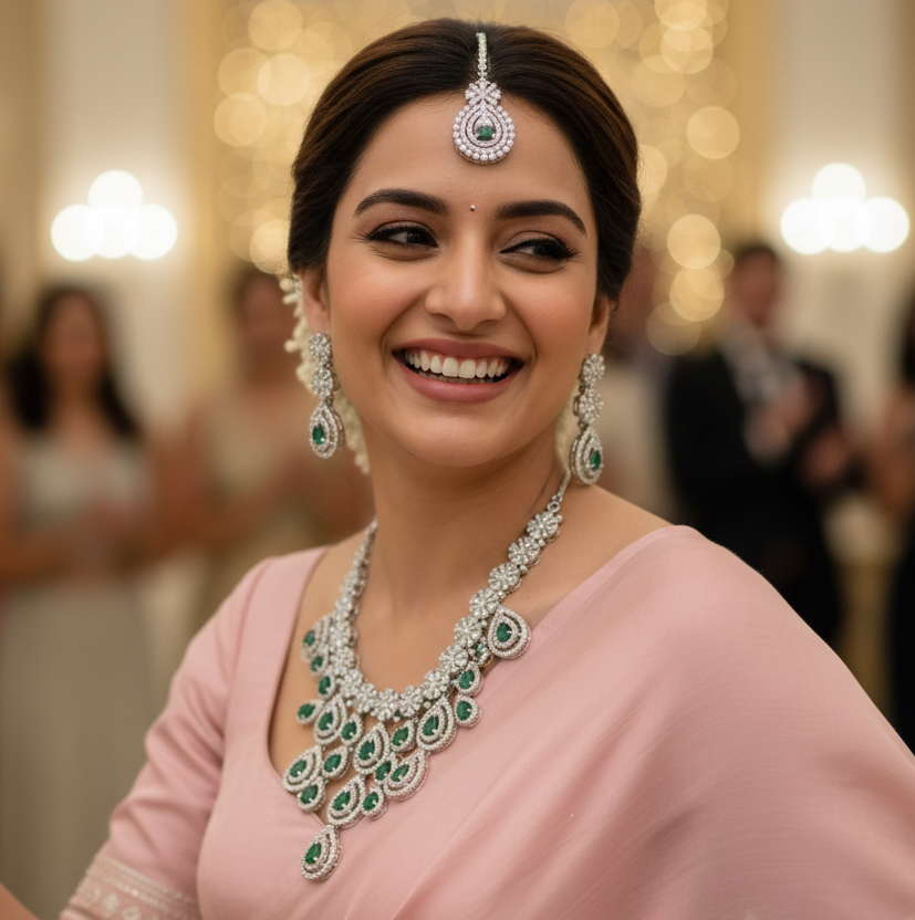 Royal Bloosom AD Necklace (Green)