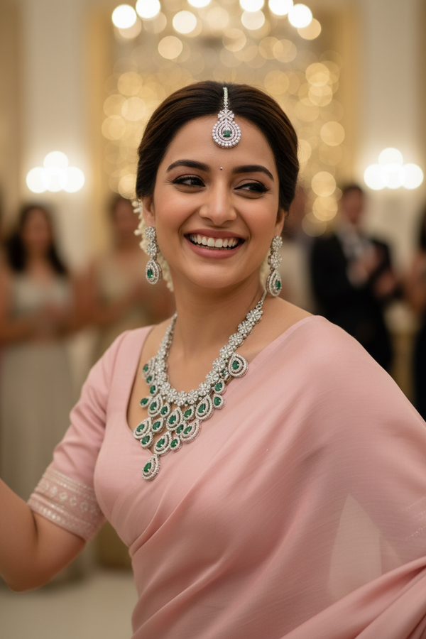 Royal Bloosom AD Necklace (Green)