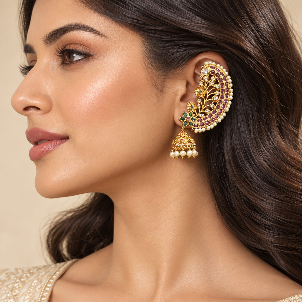 Tarini Temple Ear Cuffs (Green)