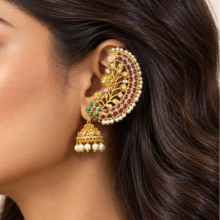 Tarini Temple Ear Cuffs (Green)