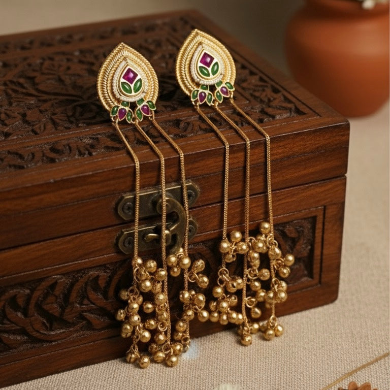 Aarohi Kashmiri Earrings (Green and Pink)