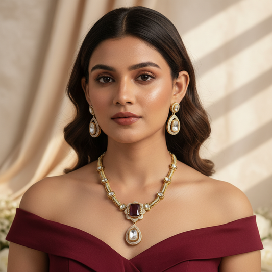 Aarvi Kundan Necklace (Wine)
