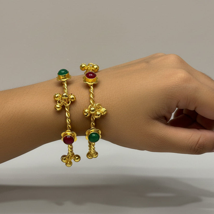 Kashmiri Adjustable Bangles Set of 2 (Wine-Green)
