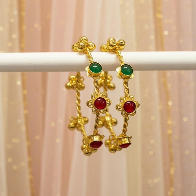 Kashmiri Adjustable Bangles Set of 2 (Wine-Green)