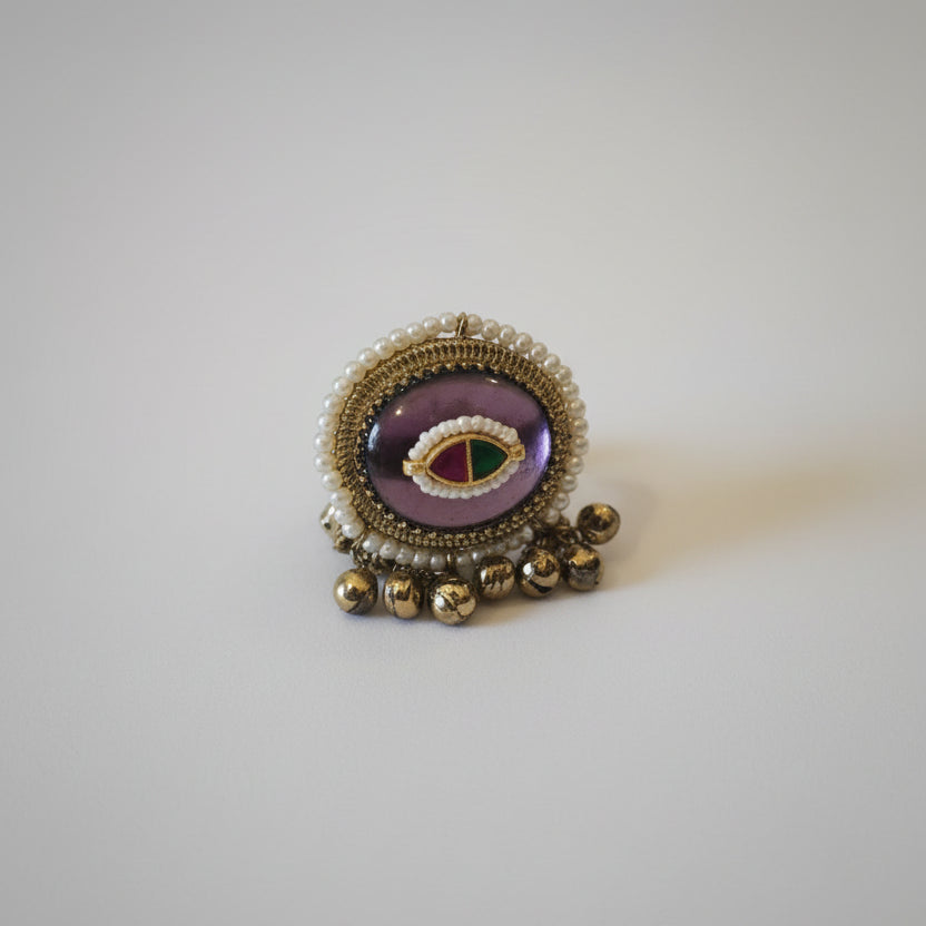 Nia Adjustable Kashmiri Ring (Purple)