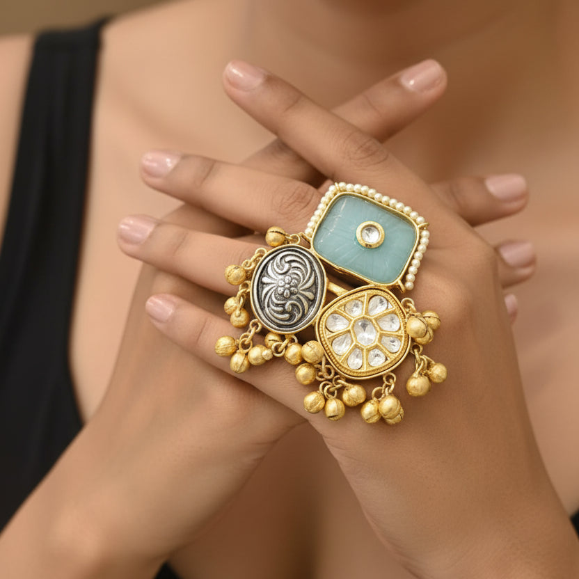 Naira Adjustable Kashmiri Ring (Blue)
