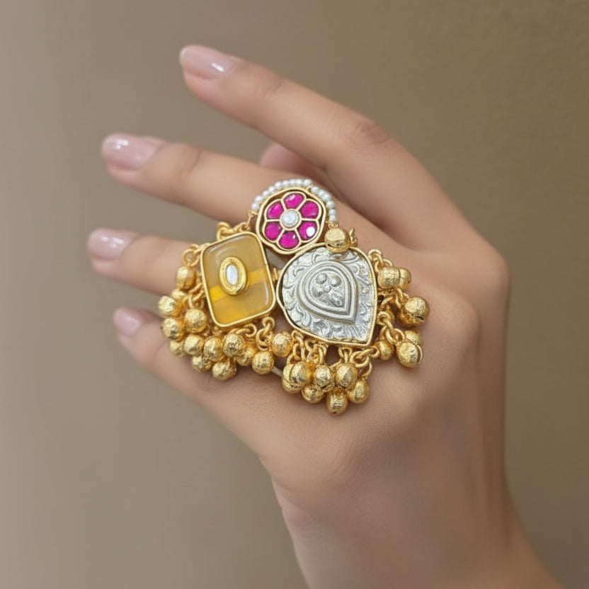 Sufi Adjustable Kashmiri Ring (Yellow)